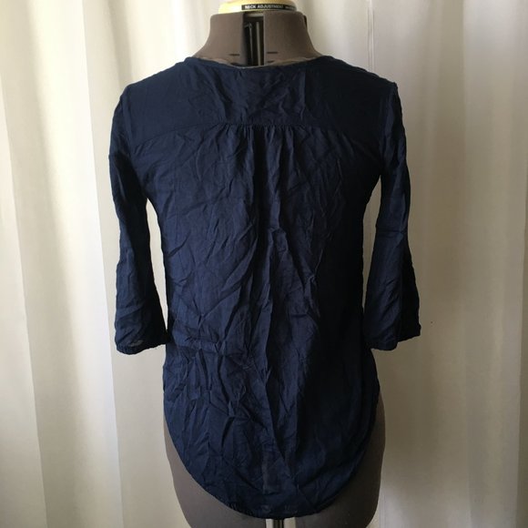 Mossimo Supply Co Navy Embroidered 3/4 Sleeve Top - Picture 5 of 6